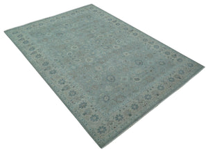 Hand Knotted Silver And Blue Traditional Distressed 10x14 Wool Area Rug