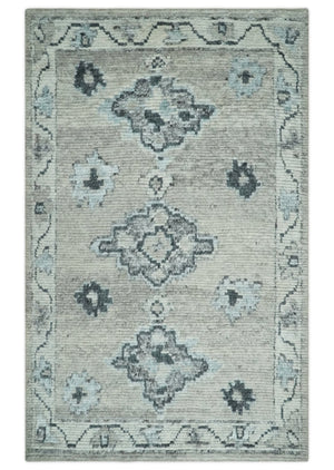 Hand Knotted Charcoal And Beige Traditional with Blended Custom Made Wool Rug