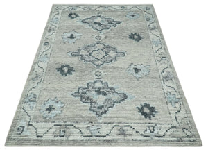 Hand Knotted Charcoal And Beige Traditional with Blended Custom Made Wool Rug