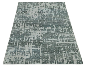 Hand Knotted Silver and Gray 5x8 Modern Abstract Contemporary Recycled Silk Area Rug