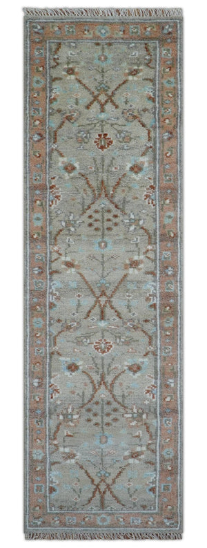 Hand knotted Silver And Rust Traditional Turkish Design 2.6x10 Wool Area Rug