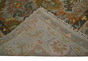 Hand knotted Silver, Rust and Pink Traditional Antique Moss green Oushak Area Rug