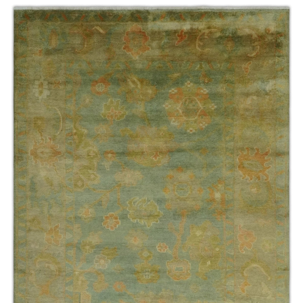 Hand Knotted Teal, Beige and Rust Vintage Style Traditional Wool Area Rug