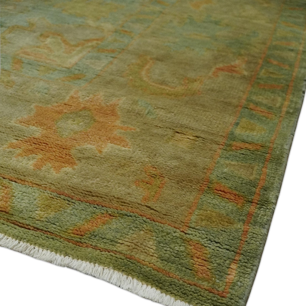 Hand Knotted Teal, Beige and Rust Vintage Style Traditional Wool Area Rug
