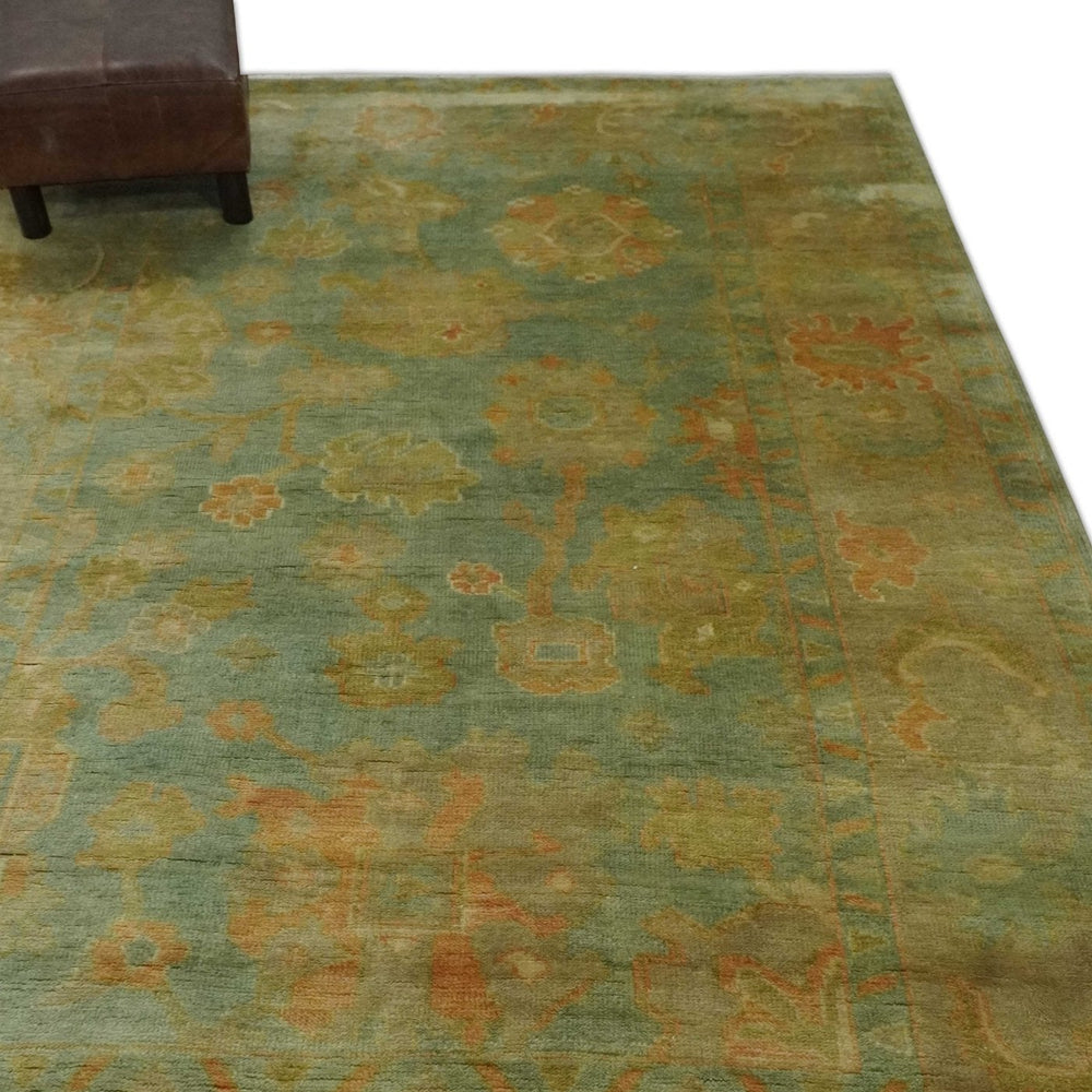 Hand Knotted Teal, Beige and Rust Vintage Style Traditional Wool Area Rug