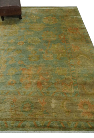 Hand Knotted Teal, Beige and Rust Vintage Style Traditional Wool Area Rug