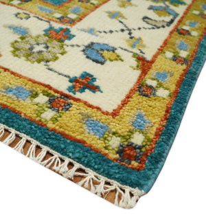 Hand Knotted Teal Blue and Ivory Tree of Life Traditional Vintage Style Wool Rug