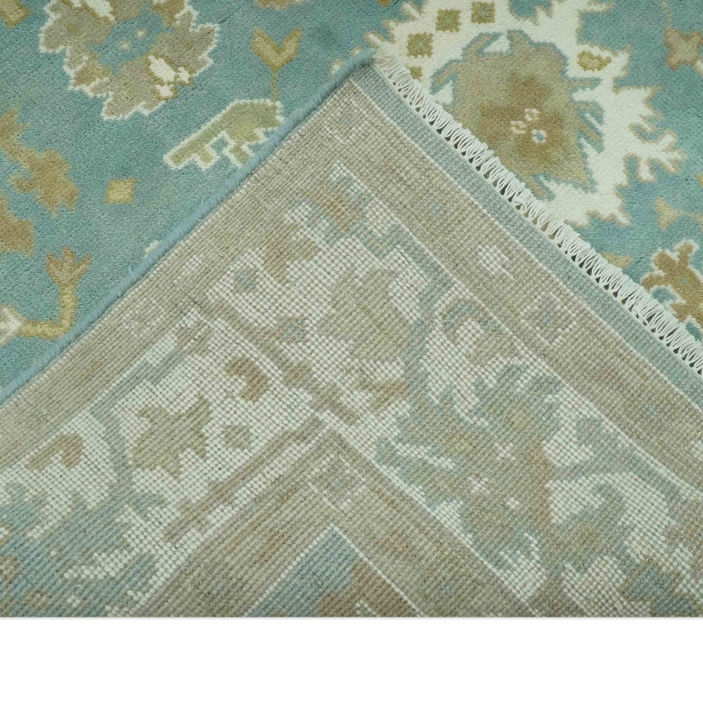 Hand Knotted Teal, Ivory and Beige Traditional Oriental Oushak Multi Size wool rug