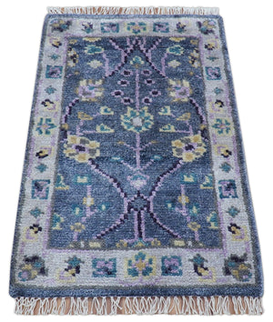 Hand Knotted Traditional Design Blue And Ivory 2x3 Wool Area Rug