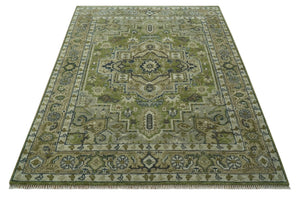 Custom Made Hand Knotted Traditional Green, Silver and Charcoal wool area rug