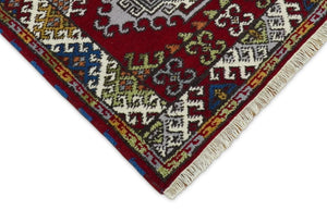 3x5 Hand Knotted Traditional Kazak Red and Ivory Wool Area Rug