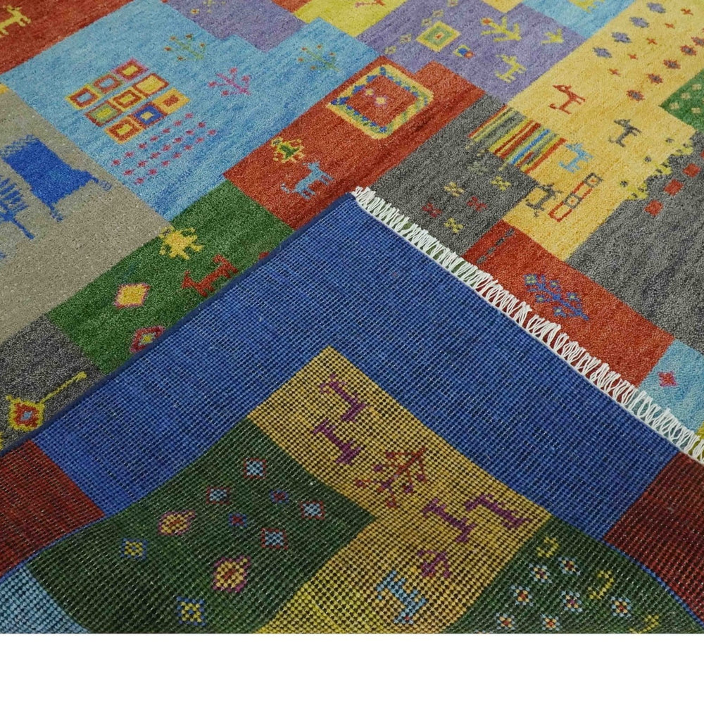 Hand knotted Traditional Multi color 8x10 Antique Tribal Style Gabbeh Design Wool Area Rug