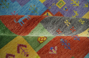 Hand knotted Traditional Multi color 8x10 Antique Tribal Style Gabbeh Design Wool Area Rug