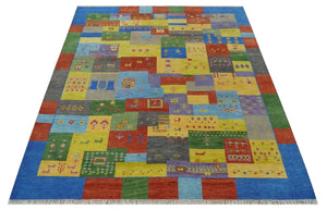 Hand knotted Traditional Multi color 8x10 Antique Tribal Style Gabbeh Design Wool Area Rug