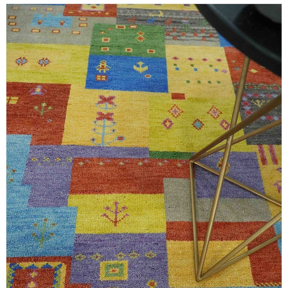 Hand knotted Traditional Multi color 8x10 Antique Tribal Style Gabbeh Design Wool Area Rug