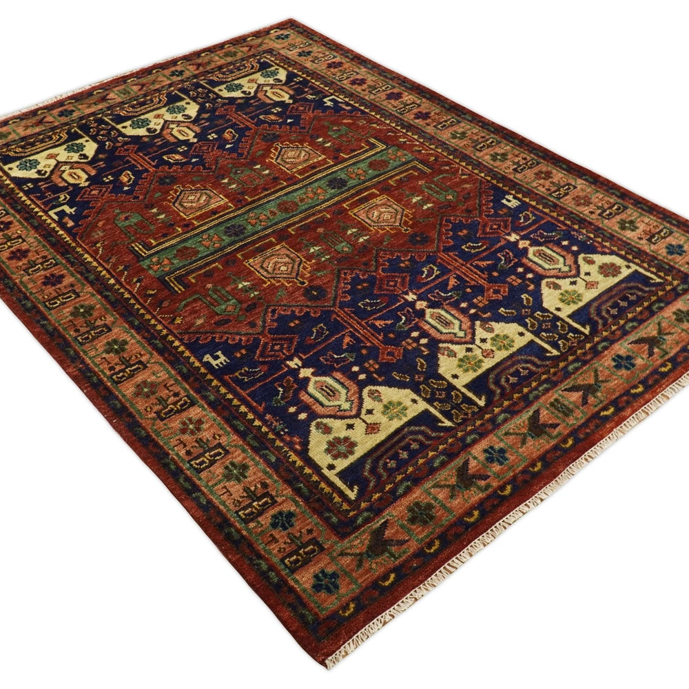 Hand knotted Traditional Multi Sizes Antique Style Vintage Finish Rust and Blue Area Rug