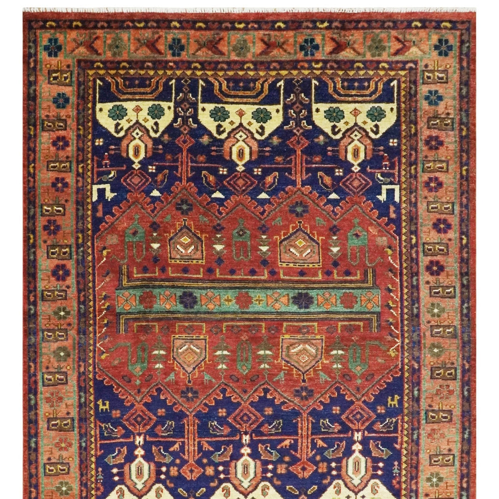 Hand knotted Traditional Multi Sizes Antique Style Vintage Finish Rust and Blue Area Rug