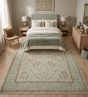 Hand Knotted Traditional Oushak 8x10 Beige and Brown Wool Area Rug