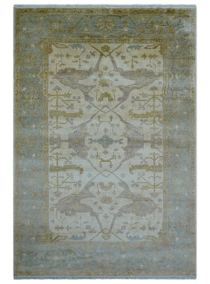 Hand Knotted Traditional Oushak Design Beige And Gray 6x9 Wool Area Rug
