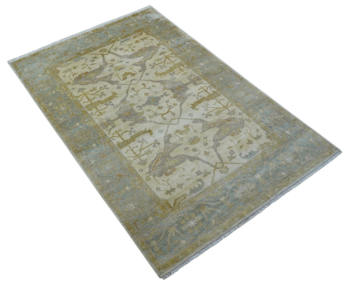 Hand Knotted Traditional Oushak Design Beige And Gray 6x9 Wool Area Rug