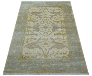 Hand Knotted Traditional Oushak Design Beige And Gray 6x9 Wool Area Rug