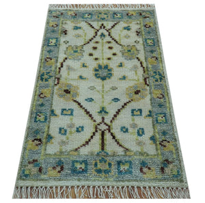 Hand knotted Traditional Oushak Design Blue And Ivory 2x3 Wool Area Rug