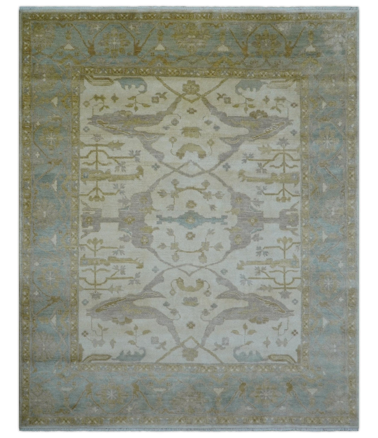 Hand Knotted Traditional Oushak Design Gray And Beige 8x10 Wool Rug