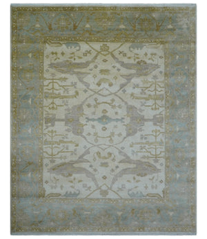 Hand Knotted Traditional Oushak Design Gray And Beige 8x10 Wool Rug