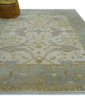 Hand Knotted Traditional Oushak Design Gray And Beige 8x10 Wool Rug