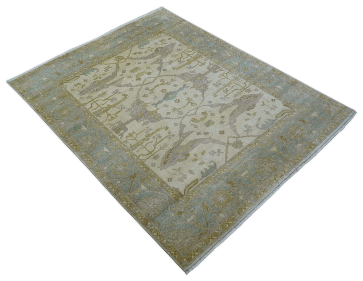 Hand Knotted Traditional Oushak Design Gray And Beige 8x10 Wool Rug