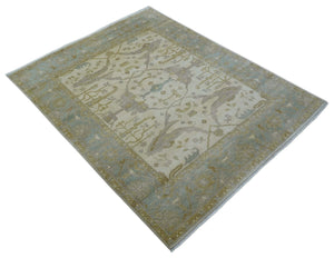Hand Knotted Traditional Oushak Design Gray And Beige 8x10 Wool Rug