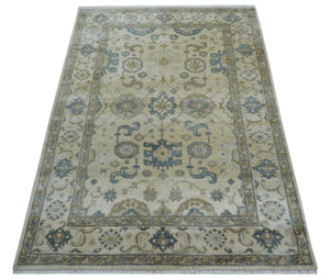 Hand Knotted Traditional Oushak Design Ivory And Gray 6x9 Wool Rug