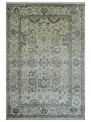 Hand Knotted Traditional Oushak Design Ivory And Gray 6x9 Wool Rug
