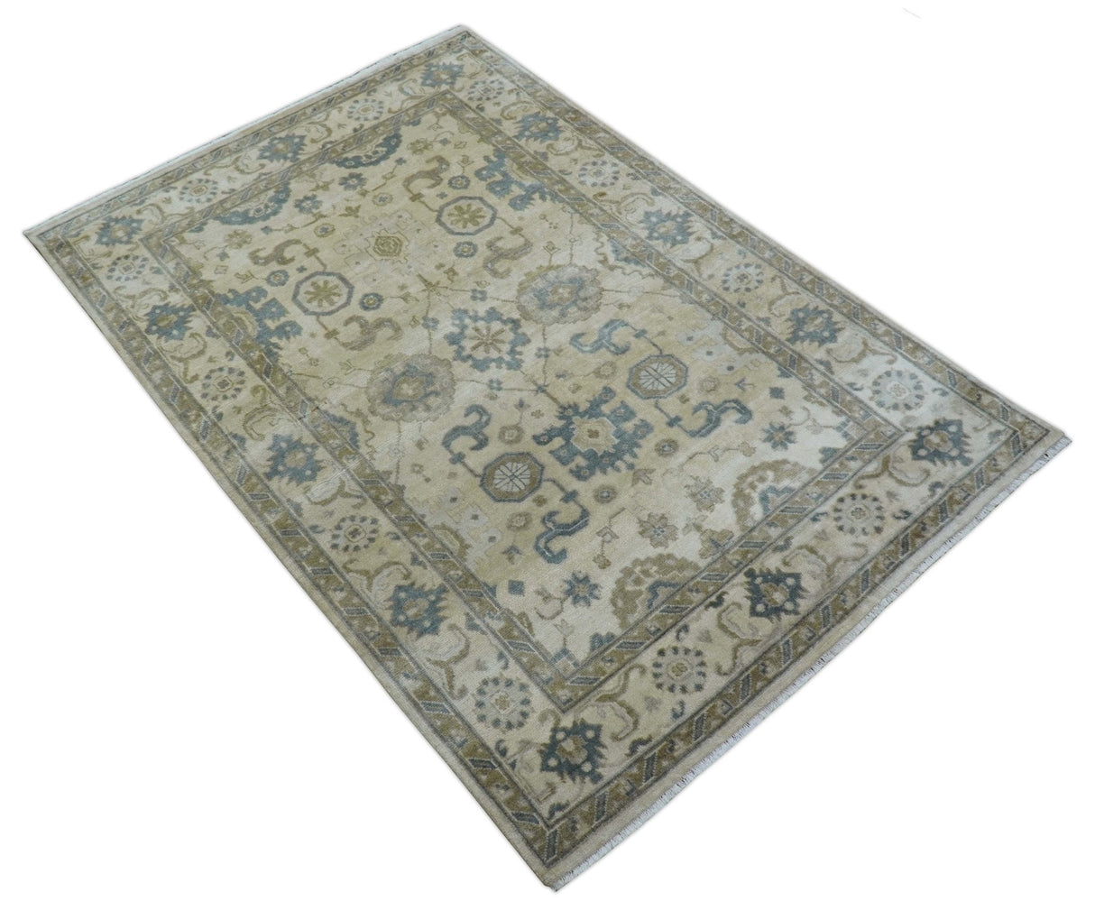 Hand Knotted Traditional Oushak Design Ivory And Gray 6x9 Wool Rug