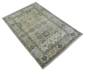 Hand Knotted Traditional Oushak Design Ivory And Gray 6x9 Wool Rug