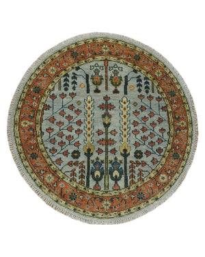 Hand Knotted Tree of Life Rust and Blue Traditional Turkish Design Wool Rug