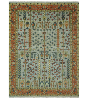 Hand Knotted Tree of Life Rust and Blue Traditional Turkish Design Wool Rug