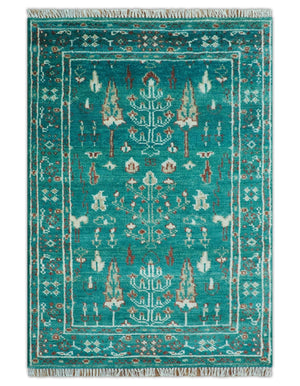 Hand knotted Tree of life Teal Traditional Style 4x6 Wool Area Rug