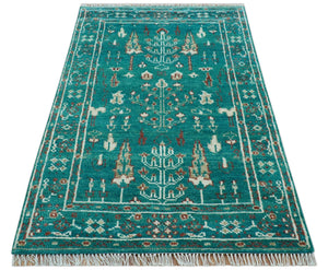 Hand knotted Tree of life Teal Traditional Style 4x6 Wool Area Rug