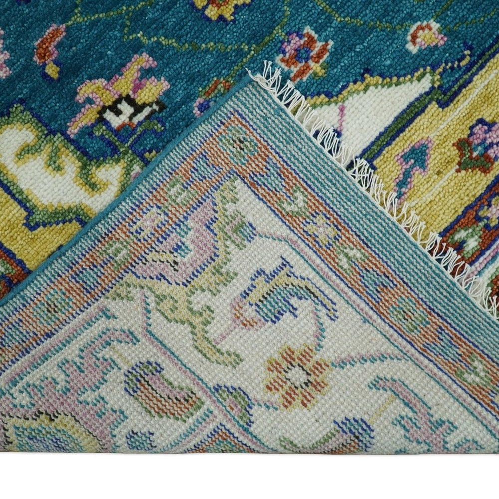 Hand Knotted White, Gold and Blue Multi Sizes Vibrant Colorful Heriz Medallion Area Rug
