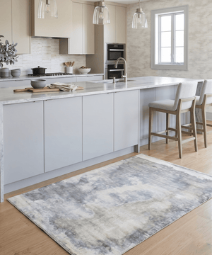 Hand Loom 5x8 Modern Abstract Ivory and Gray Viscose Rug