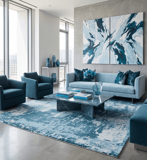 Hand Loom Modern Abstract Blue Wool and Bamboo Silk Area Rug