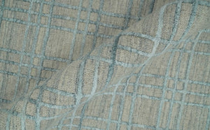 Hand Made 8x10 Modern Geometric striped Beige and Silver Blended Wool Area Rug
