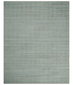 Hand Made 8x10 Modern Geometric striped Beige and Silver Blended Wool Area Rug