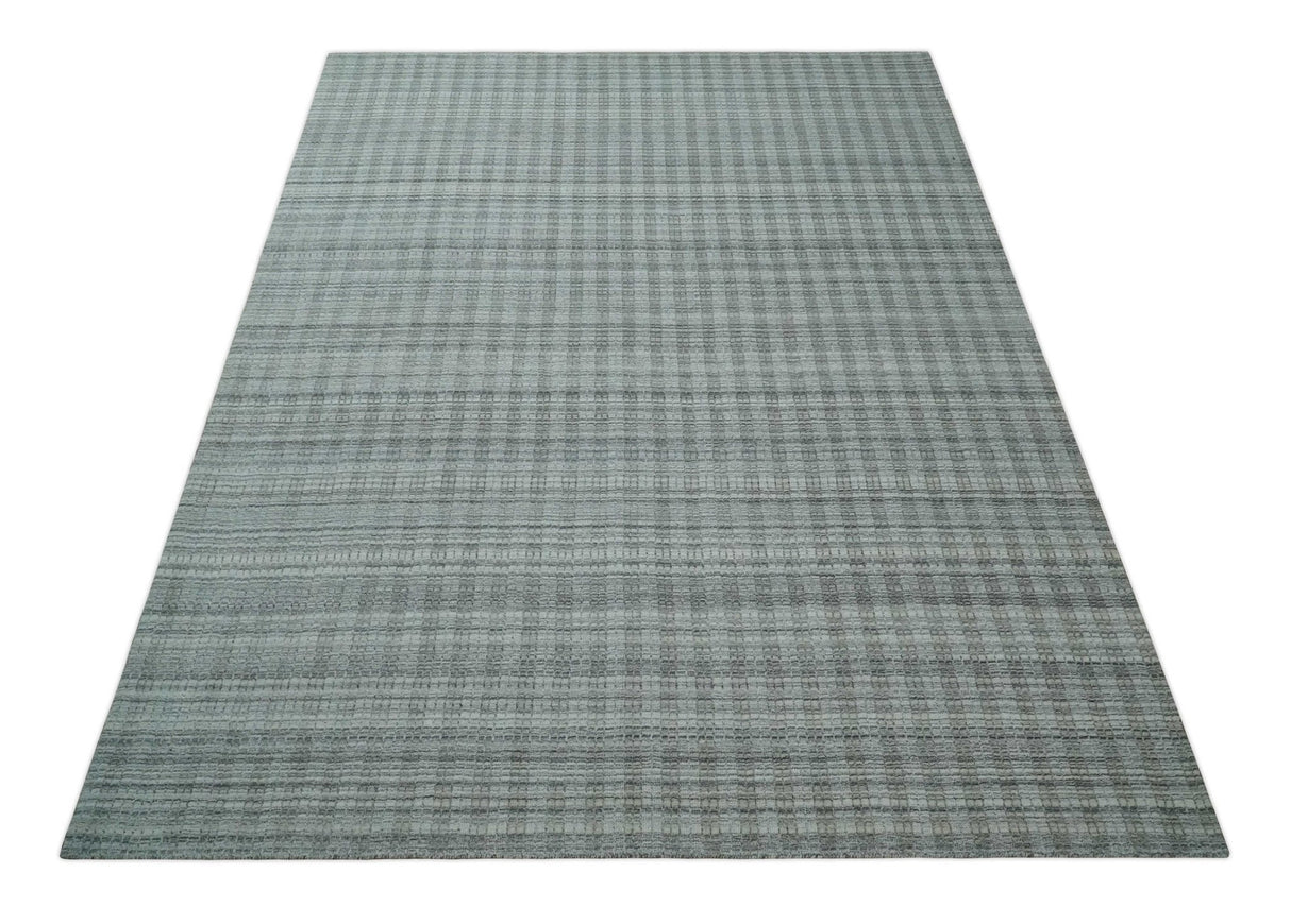 Hand Made 8x10 Modern Stripes Charcoal And Gray Blended Wool  Area Rug