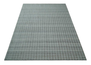 Hand Made 8x10 Modern Stripes Charcoal And Gray Blended Wool  Area Rug