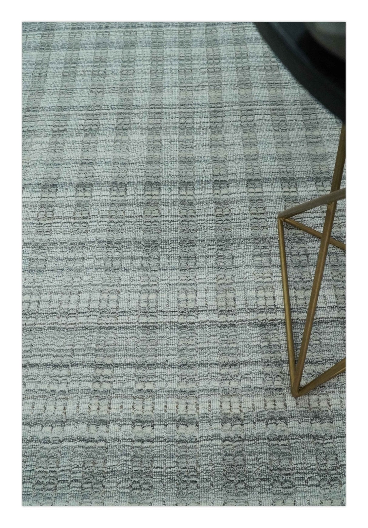 Hand Made 8x10 Modern Stripes Charcoal And Gray Blended Wool  Area Rug