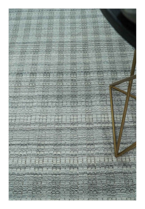 Hand Made 8x10 Modern Stripes Charcoal And Gray Blended Wool  Area Rug