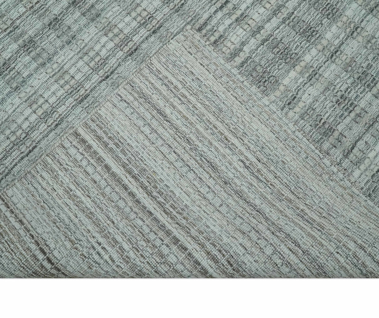 Hand Made 8x10 Modern Stripes Charcoal And Gray Blended Wool  Area Rug