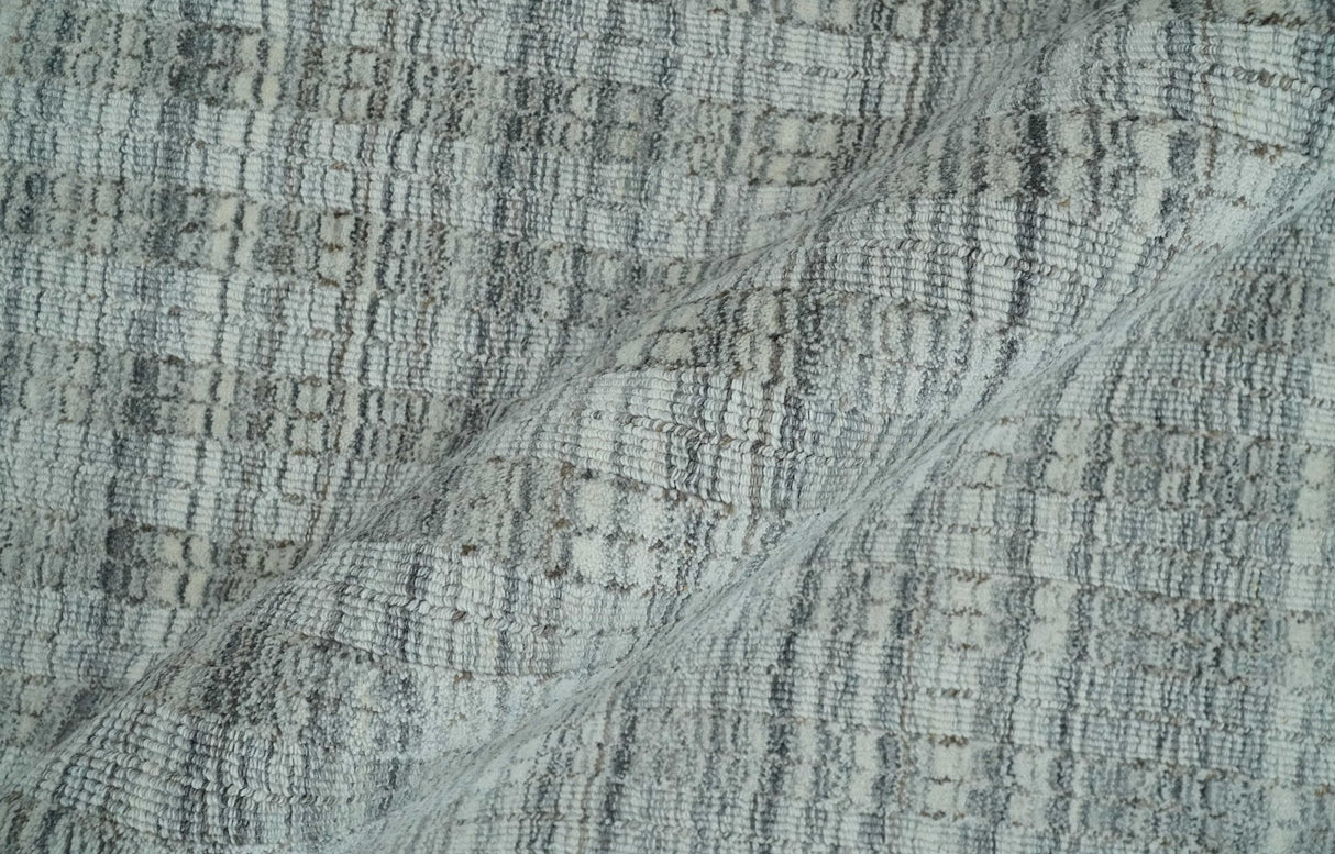 Hand Made 8x10 Modern Stripes Charcoal And Gray Blended Wool  Area Rug